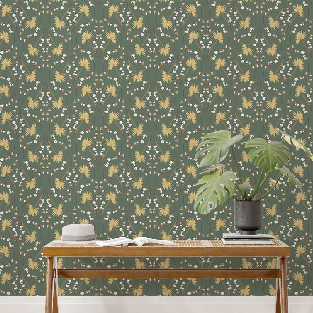 Yellow flower Boho Wallpaper for home and office Decoration.