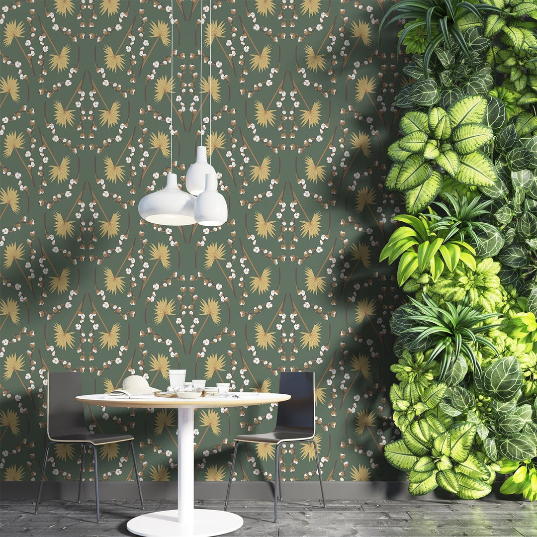 Yellow flower Boho Wallpaper for home and office Decoration.