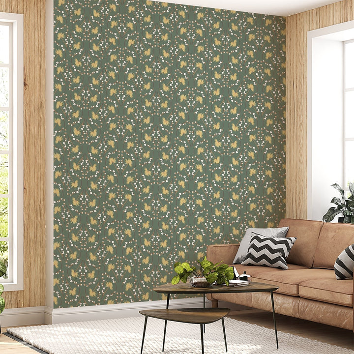 Yellow flower Boho Wallpaper for home and office Decoration.