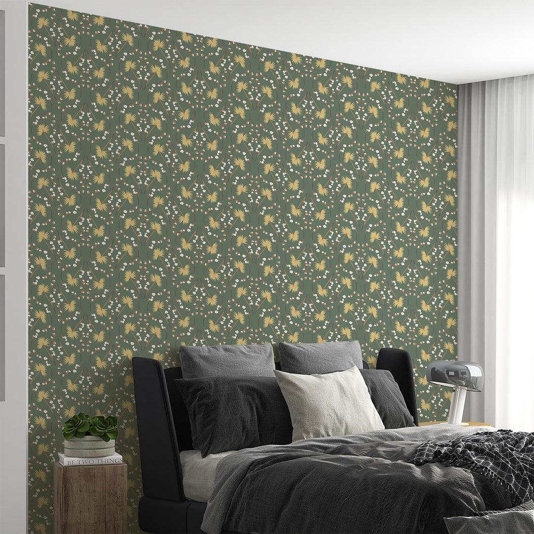 Yellow flower Boho Wallpaper for home and office Decoration.