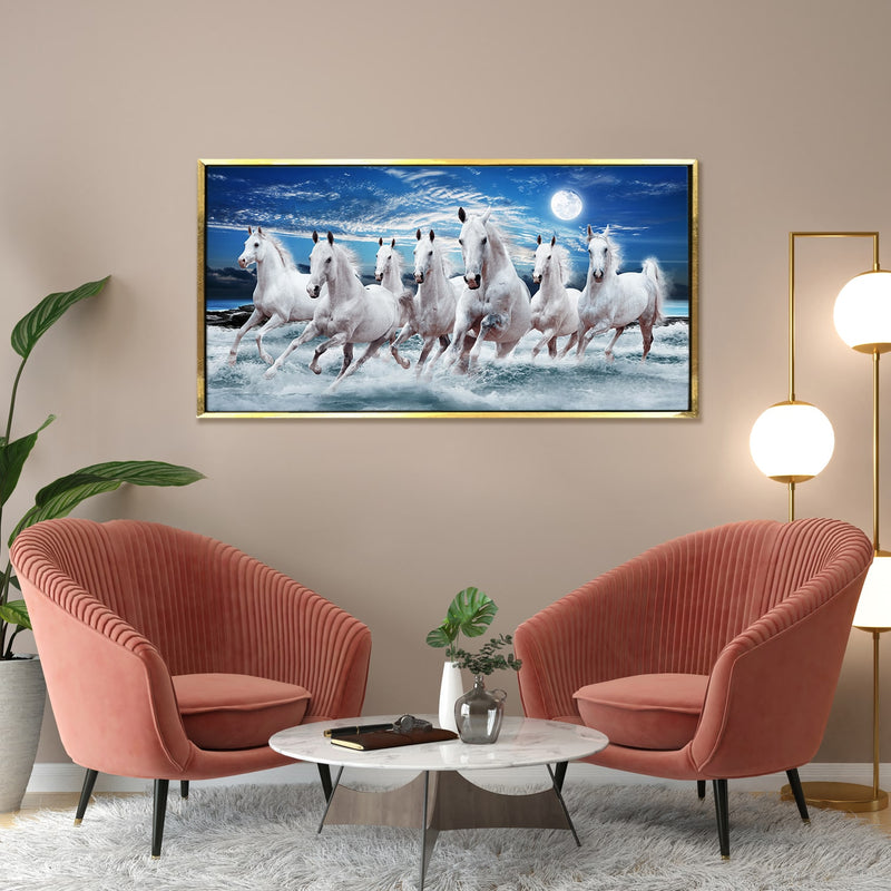 7 Horses Vastu Canvas Paintings Framed For Living Room