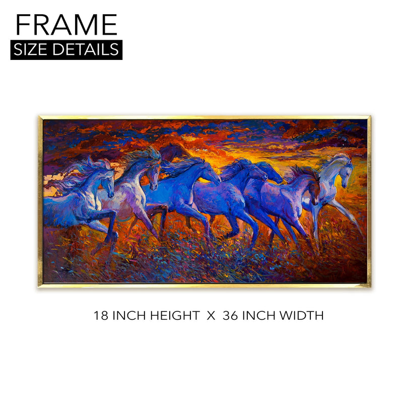 Feng Shui Seven Horse Canvas Painting Framed 