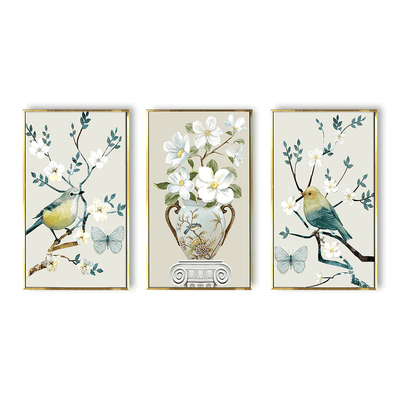 Luxury Birds and Flowers Canvas Painting framed For Living Room 