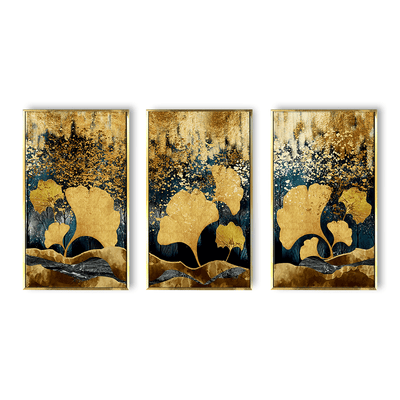 Modern 3D Golden Feathers Ginko leaves wall art Canvas Painting Framed