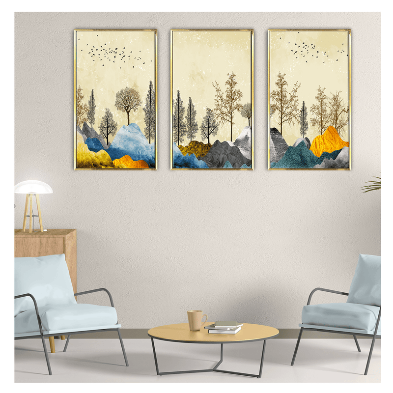 Luxury High End Brown trees with golden flowers Canvas Painting 