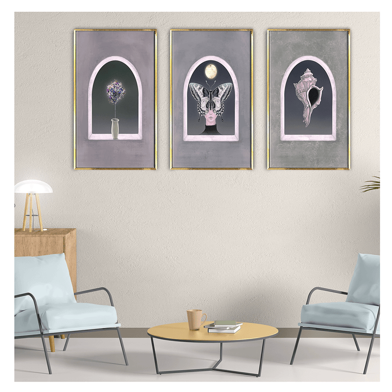 Modern Woman with Butterfly Canvas Painting Framed For Living Room