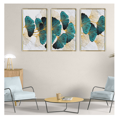Luxury Birds and Ginkgo Leaf's Canvas Painting Framed For Living Room 