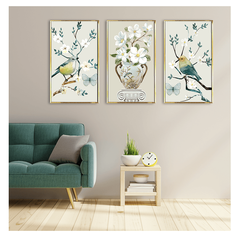 Luxury Birds and Flowers Canvas Painting framed For Living Room 