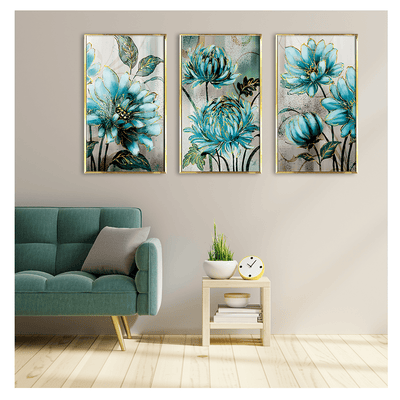 Blue Flowers Golden Lac Noble Modern Nordic Canvas Painting For Living Room