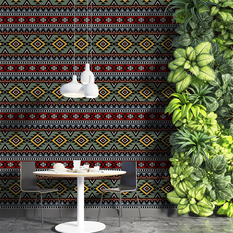 Ethnic Aztec style Boho Wallpaper for living room