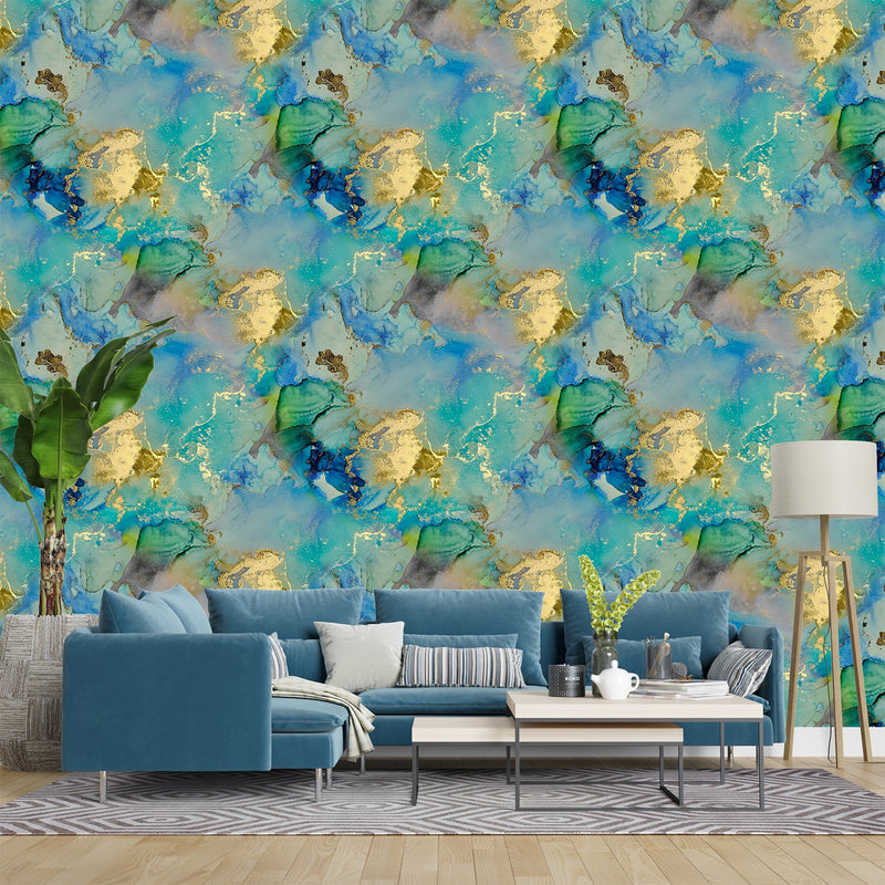 Blue and green Marble Wallpaper for living Rooms