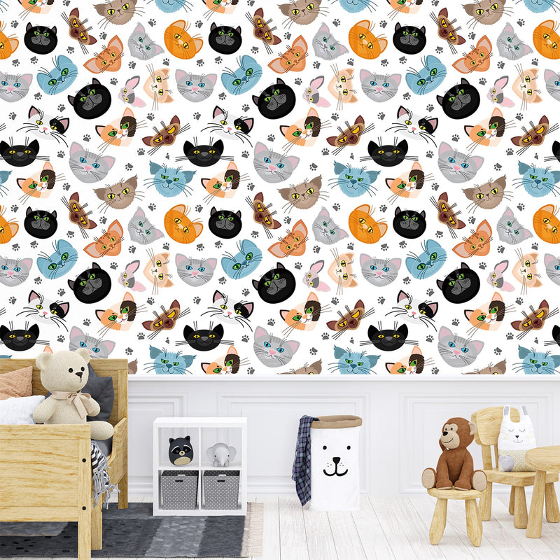 Multicolor Cats Wallpaper For Children&