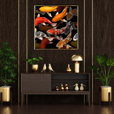 Feng Shui Koi Fish Canvas Painting Framed For Home and Office