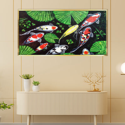 Feng Shui Koi Fish Canvas Painting Framed For Living Room