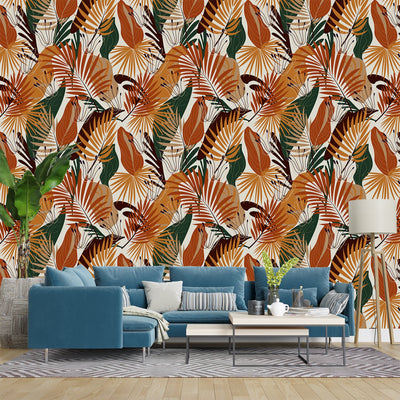 Luxury White and Orange Color floral wallpaper for living rooms