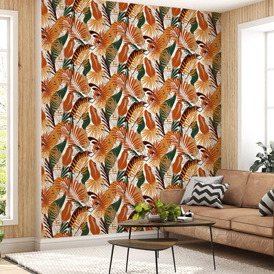 Luxury White and Orange Color floral wallpaper for living rooms