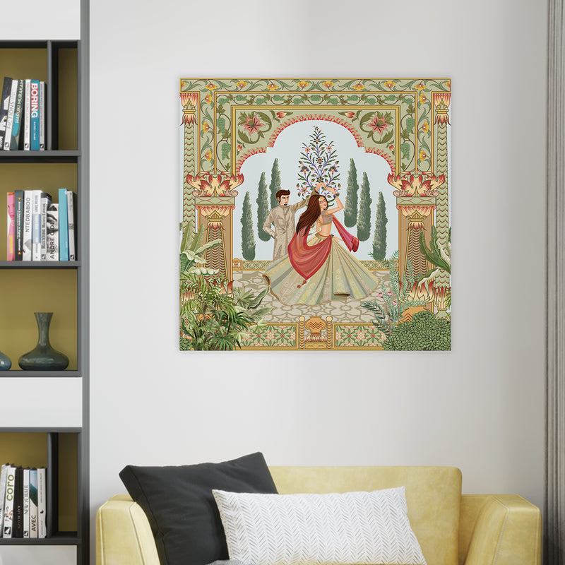 Indian Traditional Mughal Queen Canvas Painting For Living Rooms (24 X 24 Inch)