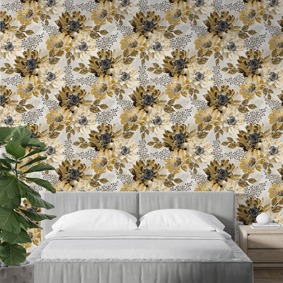 Brown Floral Leaves Wallpaper for living Room
