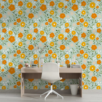 Modern Orange Color Floral wallpaper 