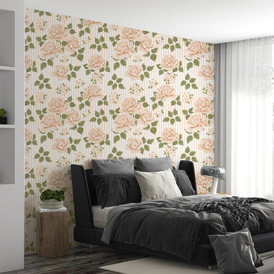 Peach Roses Floral Wallpaper for Home and Office Decor