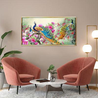 Peacock Vastu Canvas Painting Framed for Living Room Wall