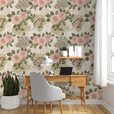 Luxury Pink Rose floral Vintage Wallpaper for Living Rooms