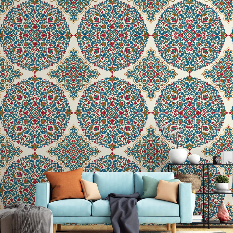 Red, blue and gold luxury Self Adhesive Turkish Wallpaper