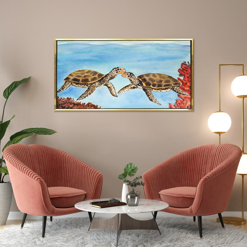 Turtle Vastu Canvas Painting Framed For Living Room Wall Decoration
