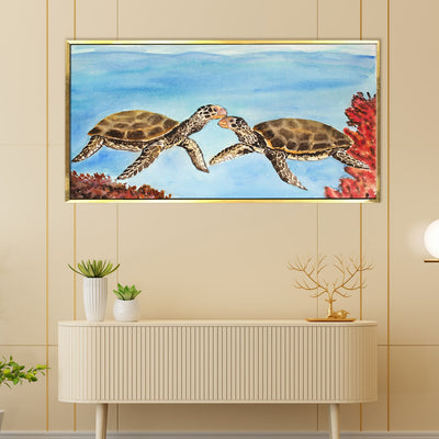 Turtle Vastu Canvas Painting Framed For Living Room Wall Decoration