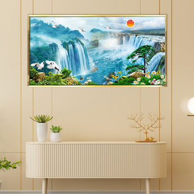 Waterfall Vastu Canvas Painting Framed For Home and Office