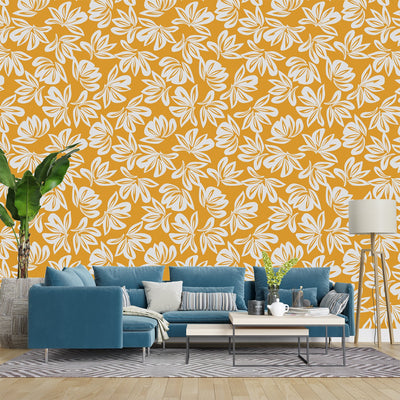 Yellow and white floral wallpaper
