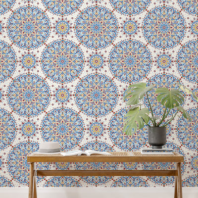  Blue and gold luxury floral Turkish Wallpaper
