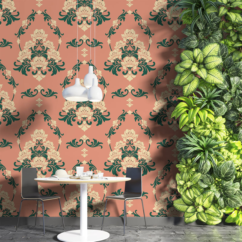 Rococo lilies floral wallpaper Living Rooms