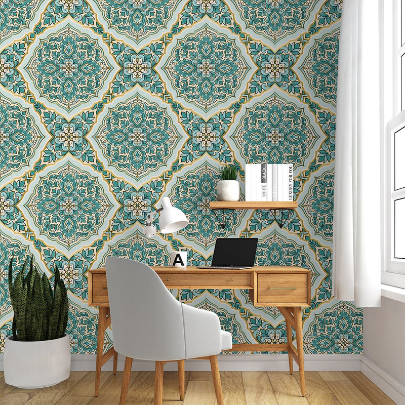 Turquoise and gold luxury Turkish Wallpaper