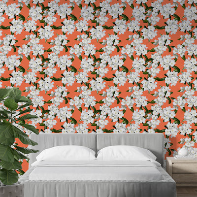 Luxury White Flower orange theme wallpaper