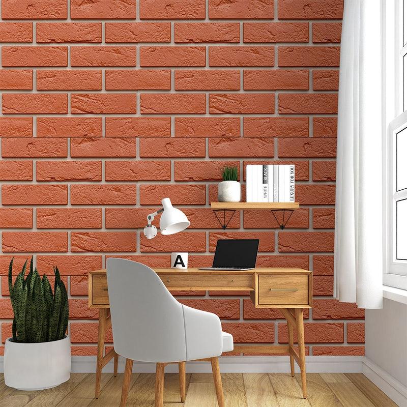 Red Color Brick Pattern Wallpaper For Café and Restaurants