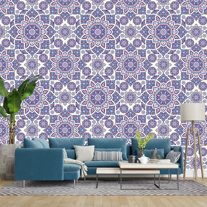 Red and blue Turkish seamless pattern wallpaper