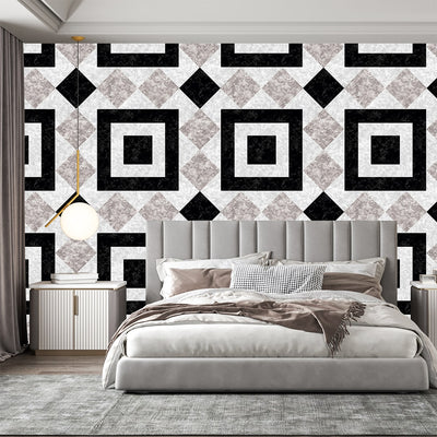 Geometric Black and white color stone wallpaper