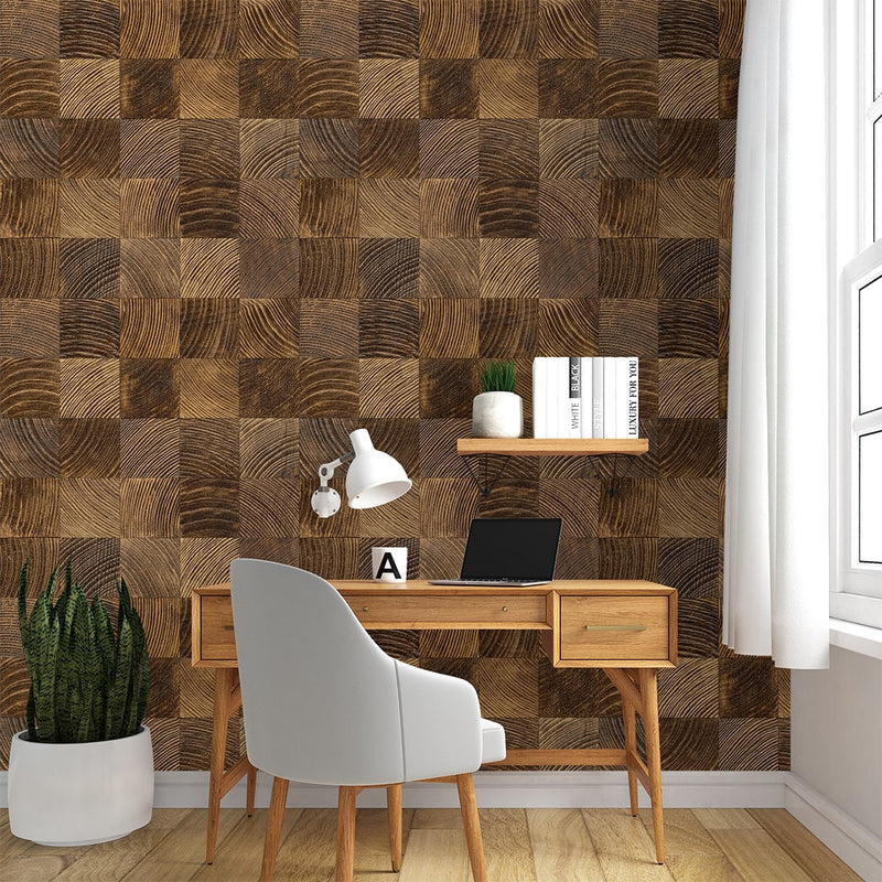 End grain Wood texture Luxury Wood Wallpaper for Living Room 
