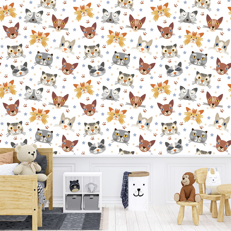 Star and Multicolor cats wallpaper for Nursery and kids Room