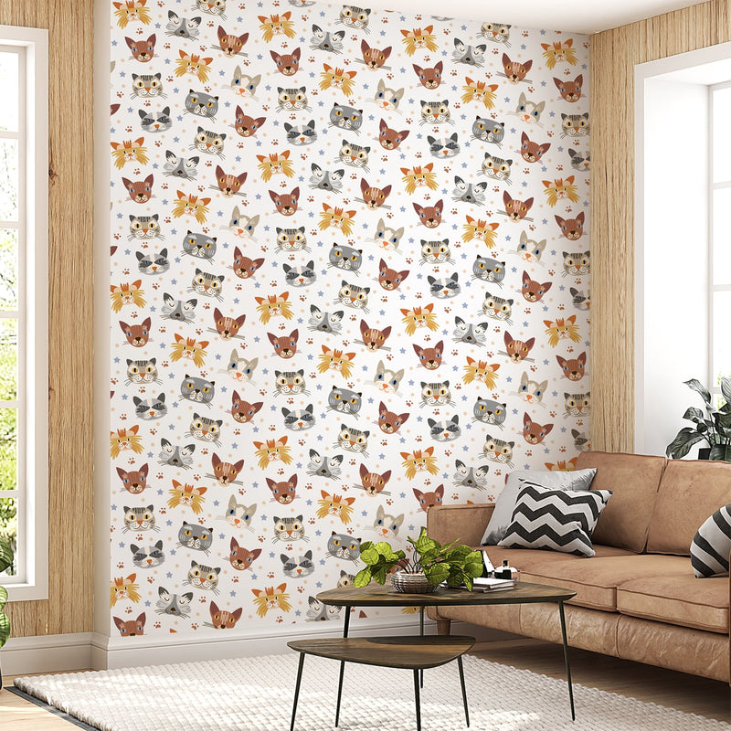 Star and Multicolor cats wallpaper for Nursery and kids Room
