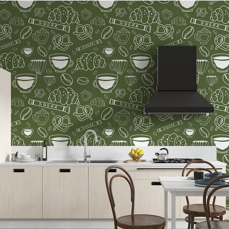 Cafeteria Self Adhesive kitchen wallpaper in green color