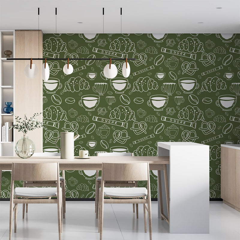 Cafeteria Self Adhesive kitchen wallpaper in green color